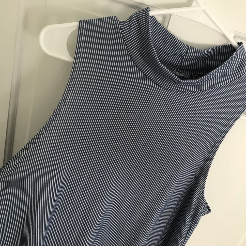 Blue and white high neck tank